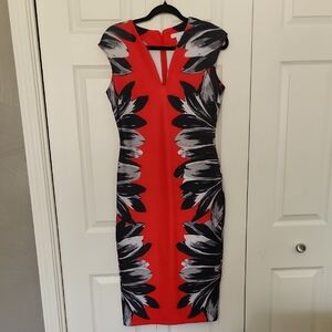 New York & Company Red and Black Floral Midi Dress